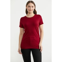 Sıfır Yaka Kısa Kol Basic Tişört - Bordo
