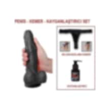 Odins Shop 23.5 CM Belden Bağlamalı Realistik Zenci Penis + Kemer + Kayganlaştırıcı