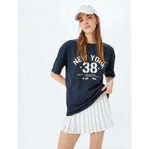 Koton Kolej Baskılı Bisiklet Yaka Kısa Kollu Oversize Tişört Lacivert 5sal10135ık Lacivert