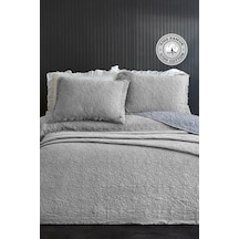 Evlen Home %100 Pamuk Çift Kişilik Özel Taş Yıkama Yatak Örtüsü Lüks Yumuşak Dayanıklı Modern Rabio Gri