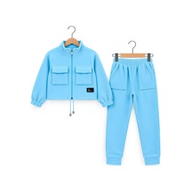 Modanino Kız Çocuk Welsoft Kumaş Crop Hırkalı Alt-üst Takım 4-14 Yaş 12792hc Bebek Mavisi