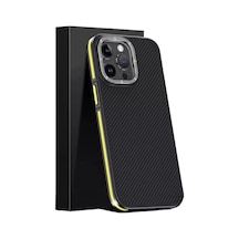 Joko Apple Uyumlu iPhone 15 Pro Max Uyumlu Kılıf Aramid 600d Kevlar Karbon Fiber Magsafe Kapak - Sarı