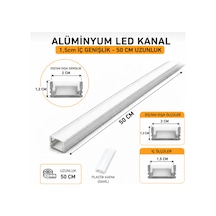 Alüminyum Led Kanal 50 Cm 15mm İç Genişlik 20mm Dış Ölçü Şerit Led Profil Kapaklı