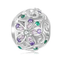 Fastbuy S925 Ayar Gümüş Platin Kaplama Çiçek Boncuk Scc2741, Renkli İçi Boş Dıy Asma Boncuk Çok Renkli