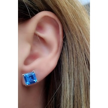 Sky Diamond Blue Creative Sapphire 925Ayar Gümüş Kare Tek Taş Küp
