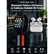 Bluetooth Telefon Görüşmeli Akıllı Saat Seti Kablosuz Bluetooth Kulaklık 7 Değiştirilebilir Kordon