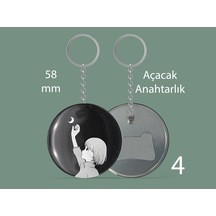 58 Mm Buton Açacaklı Anahtarlık Yuvarlak Baskılı Anahtarlık Ay Tutan Kadın Çok Renkli