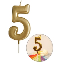 5 Yaş Gold Rakam Mum, Parlak Altın Rengi Doğum Günü Mumu Sarı Yaldızlı Pasta Mumu