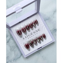 Louésse Crimson Stardust Takma Tırnak 12 Li Bordo Ombre Simli Taşlı Gece Şıklığı Nail Set