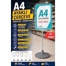 10 Adet - A4 Ayaklı Çerçeve Seti Yuvarlak Tabanlı Teleskopik Fiyat Etiketi Standı Turkuaz