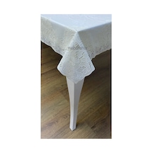 Dantel İşleme Görünümlü Düz Kendinden Desenli Yıldız Çiçek Kaymaz Kalın Lüks Pvc Dikdörtgen Muşamba Masa Örtüsü 122 X 153 Cm Krem