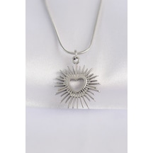 316l Çelik Zincir Gümüş Renk Kalp Güneşi Tasarımlı Kolye