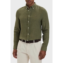 Tommy Hilfiger Keten Regular Fit Uzun Kollu Gömlek Erkek Gömlek Mw0mw41530 Msx Yeşil