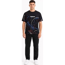 Erkek Baskılı Sıfır Yaka Regular Fit %100 Pamuk Unisex Tişört Siyah
