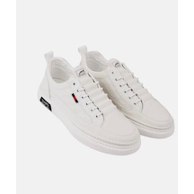 Erkek Rahat Taban Lastik Bağcıklı Sneaker Gerçek Deri Mc 19039 Beyaz Bej