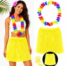 Neon Sarı Hawaii Etek 40 Cm Ve Rengarenk Hawaii Kolye 5286