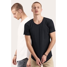Cool Tarz 2'li Paket Beyaz-siyah Pis Yaka Salaş T-shirt Beyaz-siyah Beyaz-siyah