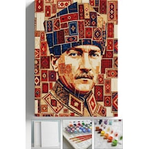 Sayılarla Boyama Hobi Seti Çerçeveli Numaralı Tuval Fırça Boya Askı Aparatı Dahil 40x50 Cm - Motifli Atatürk Portresi