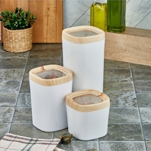 Ceylin Mugiss Saklama Kabı Ahşap Kaplama Beyaz 3'Lü Set 1800 - 1000 - 600 ML Beyaz