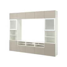 Tv Ünitesi, Beyaz-parlak Cila-bej, 300x42x231 Cm, Selsvıken/glassvık, Fren Raylı