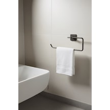 Siyah Yapışkanlı Solo Havluluk Kare Topuzlu, Yapıştır/vidala Montajlı Metal Banyo Askısı - S-110 - Kts Siyah