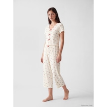 Lcw Dream Ekru Desenli Kadın Kaprili Pijama Takımı
