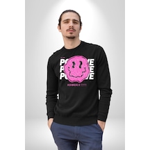 Positive Enerji Emoji Gülen Surat Unisex Siyah Sweatshirt Siyah