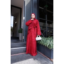 Şakika Kadın Sahar Luxe Abaya Ferace & Şal - Standart Beden & Farklı Boy Bordo