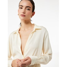 Koton Regular Fit Uzun Kollu Klasik Yaka Saten Gömlek Ekru 6wak60049pw Ekru