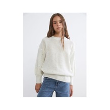 LC Waikiki Alıta Cıty Farkıyla Lcw Kids Ekru Oval Yaka Kız Çocuk Triko Kazak Ekru - 925577232 Ekru