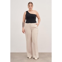 Myline Düz Kesim Klasik Pantolon-1755-krem Krem