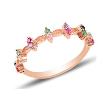 Gümüş Rose Mix Taşlı Crown Yüzük