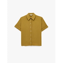 Koton Viskon Salda Kumaş Regular Fit Klasik Yaka Kısa Kollu Gömlek Yeşil 6sak60178ew