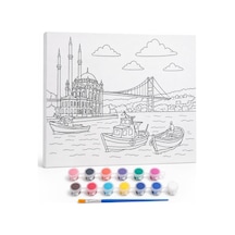 Sogud Boyama Tuval Seti - 40x50 Cm Büyük Boy Hazır Desenli Tuval - 12 Renk Boya Ve Fırça Dahil - Çocuklar Ve Yeti Diğer
