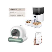 Groove Ti+ Wi-fi Akıllı Otomatik Kedi Tuvaleti Yeşil + Petfit Autodine X Plus 5l Wi-fi Kameralı Akıllı Otomatik Mama Kabı Besleme Ünitesi Bundle