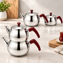 Büyük Küre Çelik Çaydanlık Seti Üst 1.2 Lt Alt 2.0 Lt