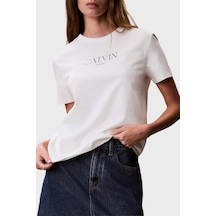 Calvin Klein % 100 Pamuk Slim Fit Bisiklet Yaka T Shirt Lv047g806gyas Bayan T Shirt Lv047g806g Yas Krem