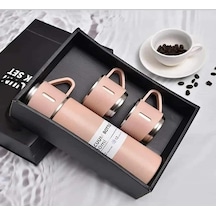 Paslanmaz Çelik 3 Bardaklı Vakumlu Termos Set 500 Ml Pembe