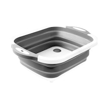 Gri Derin Oluk Tasarımlı Kesme Tahtası Küf Önleyici Kaymaz Çok Fonksiyonlu Damlalıklı Sepet