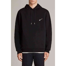 Gitar Fender Baskılı Siyah Erkek Örme Kapşonlu Sweatshirt