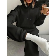 Baskısız Kalın Kışlık Eşofman Takımı - Siyah Sweatshirt Jogger Oversize Kapüşonlu Siyah Baskısız Kalın Kışlık Eşofman Takımı - Siyah Sweatshirt Jogger Oversize Kapüşonlu Siyah