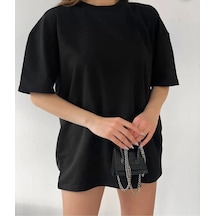 Kozia Outdoors Unisex Pamuk Siyah Bisiklet Yaka Oversize T-shirt Siyah SIYAH
