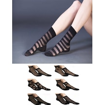 Ozzy Socks 6 Çift Kadın Siyah Desenli Tül Çorap Şık Ve Zarif Günlük Tasarımlı Modern Modeller Siyah