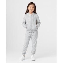 Eray Alp Kids Unisex Çocuk Gri Kapüşonlu Fermuarlı Eşofman Takımı Günlük Rahat Kombin