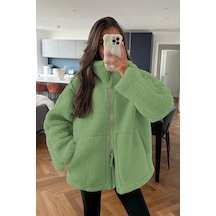 Madmext Mint Yeşili Dik Yakalı Cepli Peluş Mont Mg1966-mint Yeşili Mint Yeşili