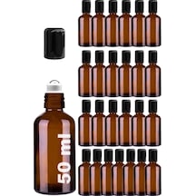 Çelik Roll On Şişesi 50 ML Sızdırmaz Siyah Kapaklı Amber Cam Şişe 25 Adet