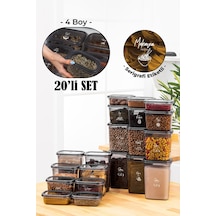 Vienev Beyaz Serigrafi Etiketli 20li Peggy Dikdörtgen Saklama Kabı Seti 5x 1500-1150-800-400 Ml Antrasit Çok Renkli