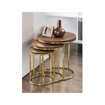 Usta Mekan 3'lü Parlak Gold Ayak Barok Ceviz Tabla Zigon Servis Salon Sehpa Gold - Barok