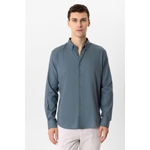 Back & Bond Gri Slim Fit Armürlü %100 Pamuk Gömlek