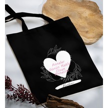 Bk Gift Kişiye Özel İsimli Anneler Günü Tasarımlı Siyah Kumaş Bez Çanta, Baskılı Omuz Çantası, Alışveriş Çantası, Anneler Günü Hediyesi, Anneye Hediye-2